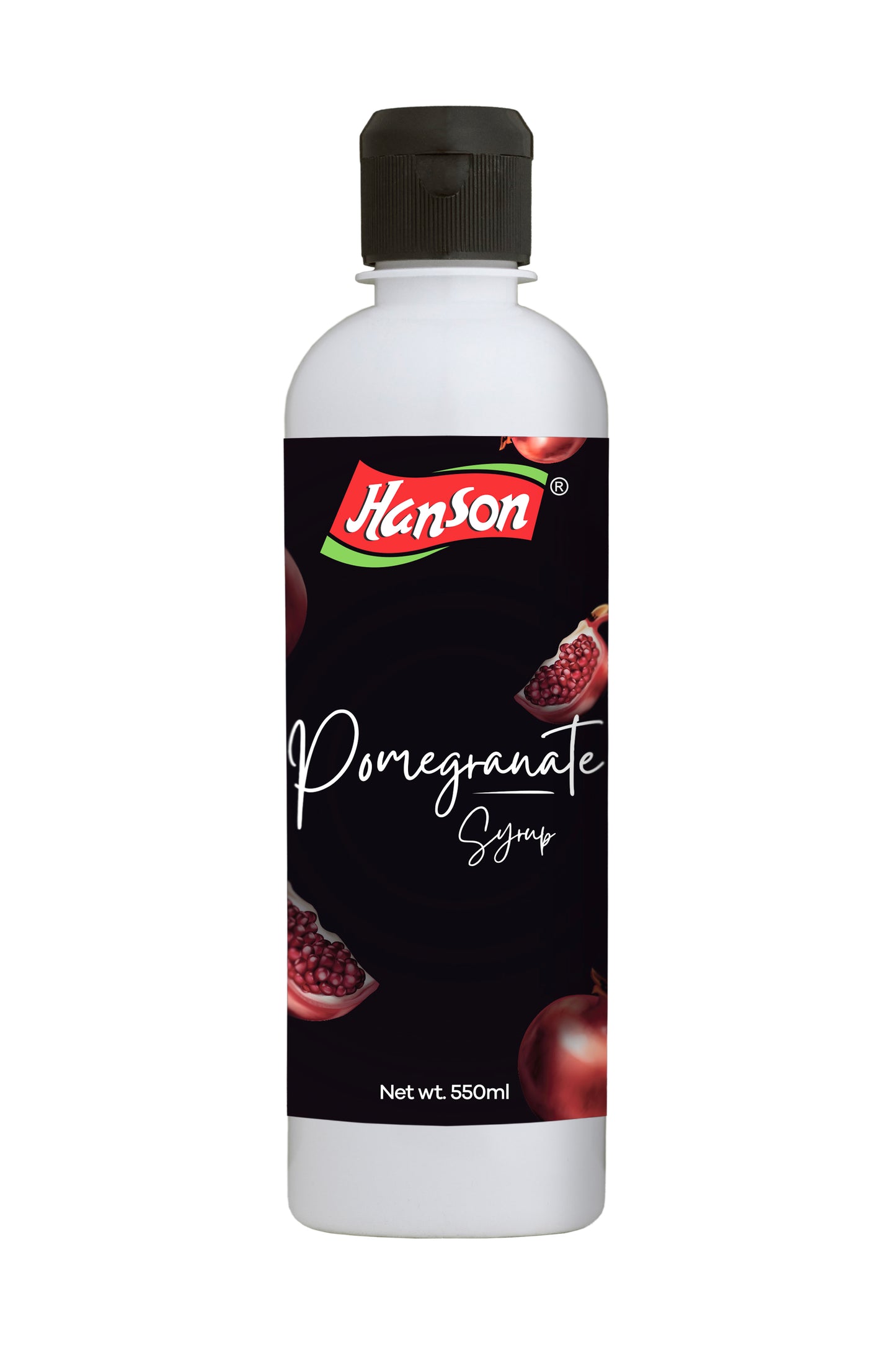 Hanson Pomegranate Syrup bottle on a white background