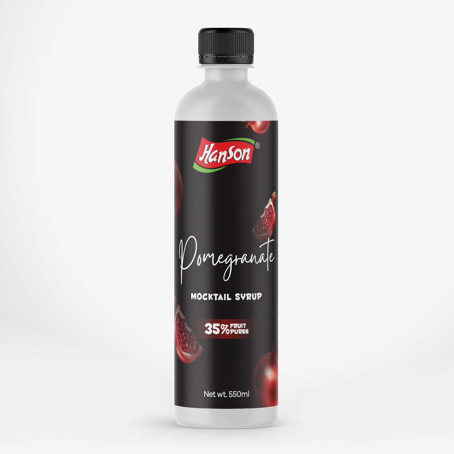 Hanson Pomegranate Syrup bottle on a white background