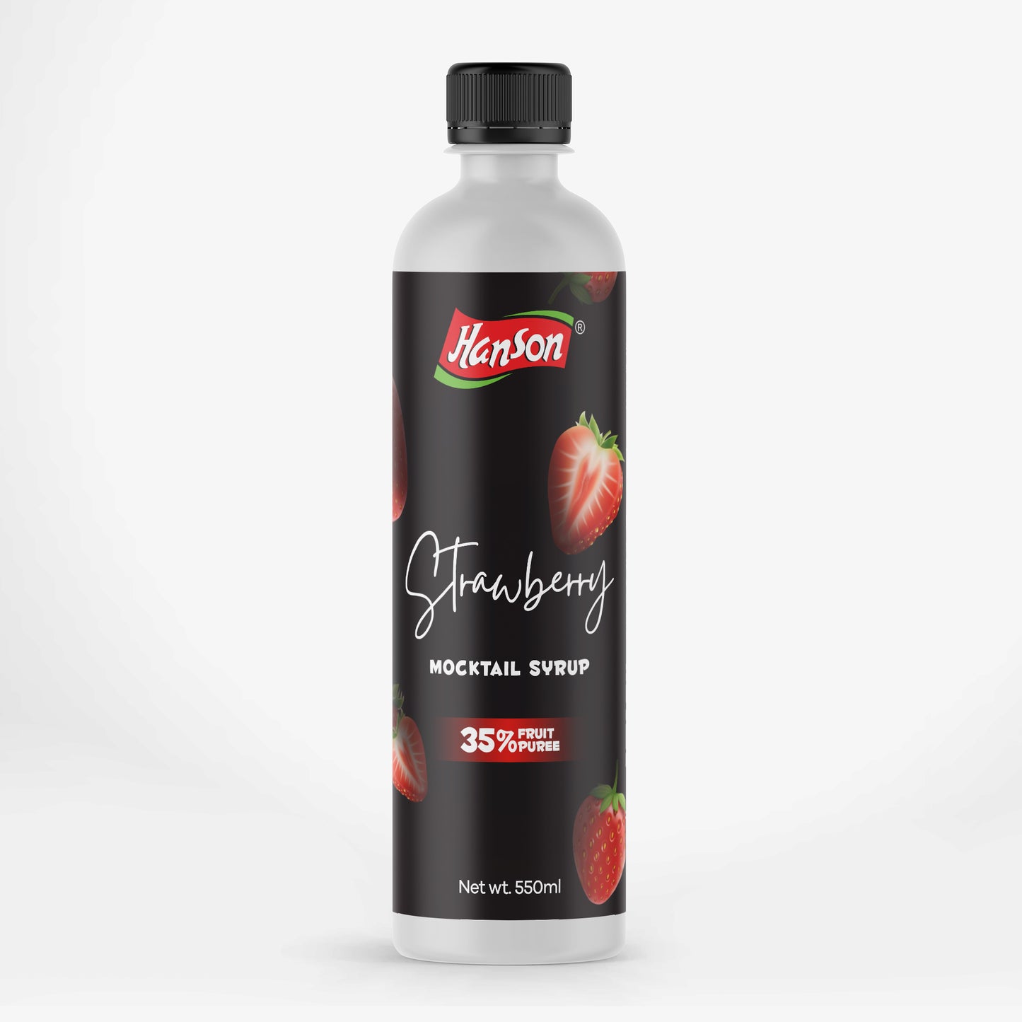Hanson Strawberry Syrup bottle on a white background