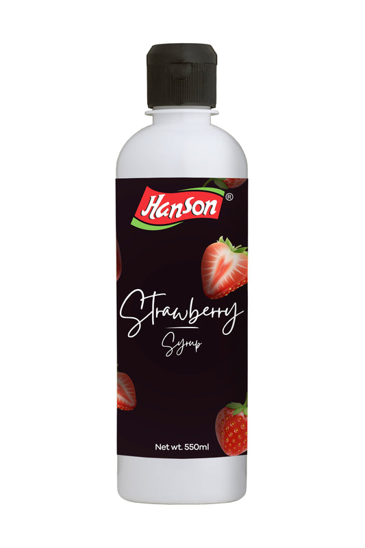 Hanson Strawberry Syrup bottle on a white background